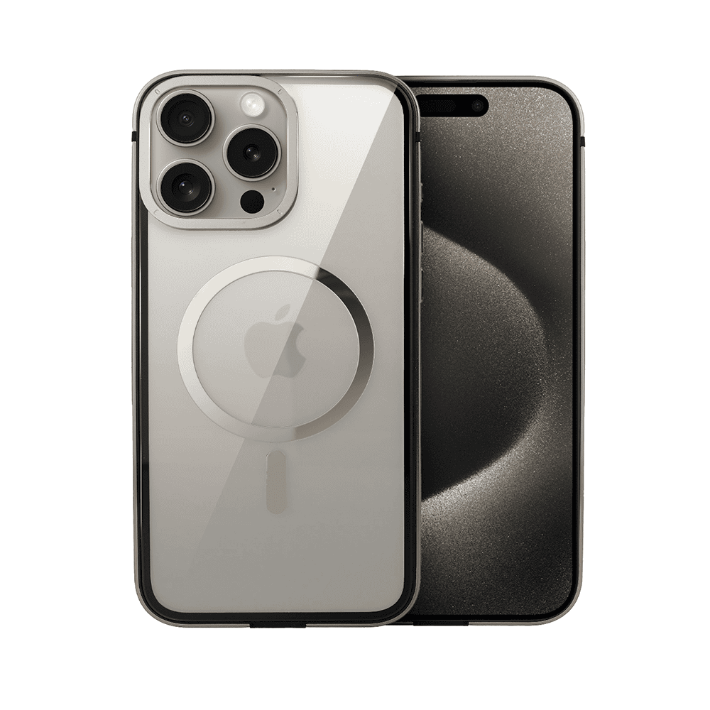 Etui do iPhone 15 Pro Ibizu Elite Skin z MagSafe, krystalicznie czyste z metalową ramką, tytanowe
