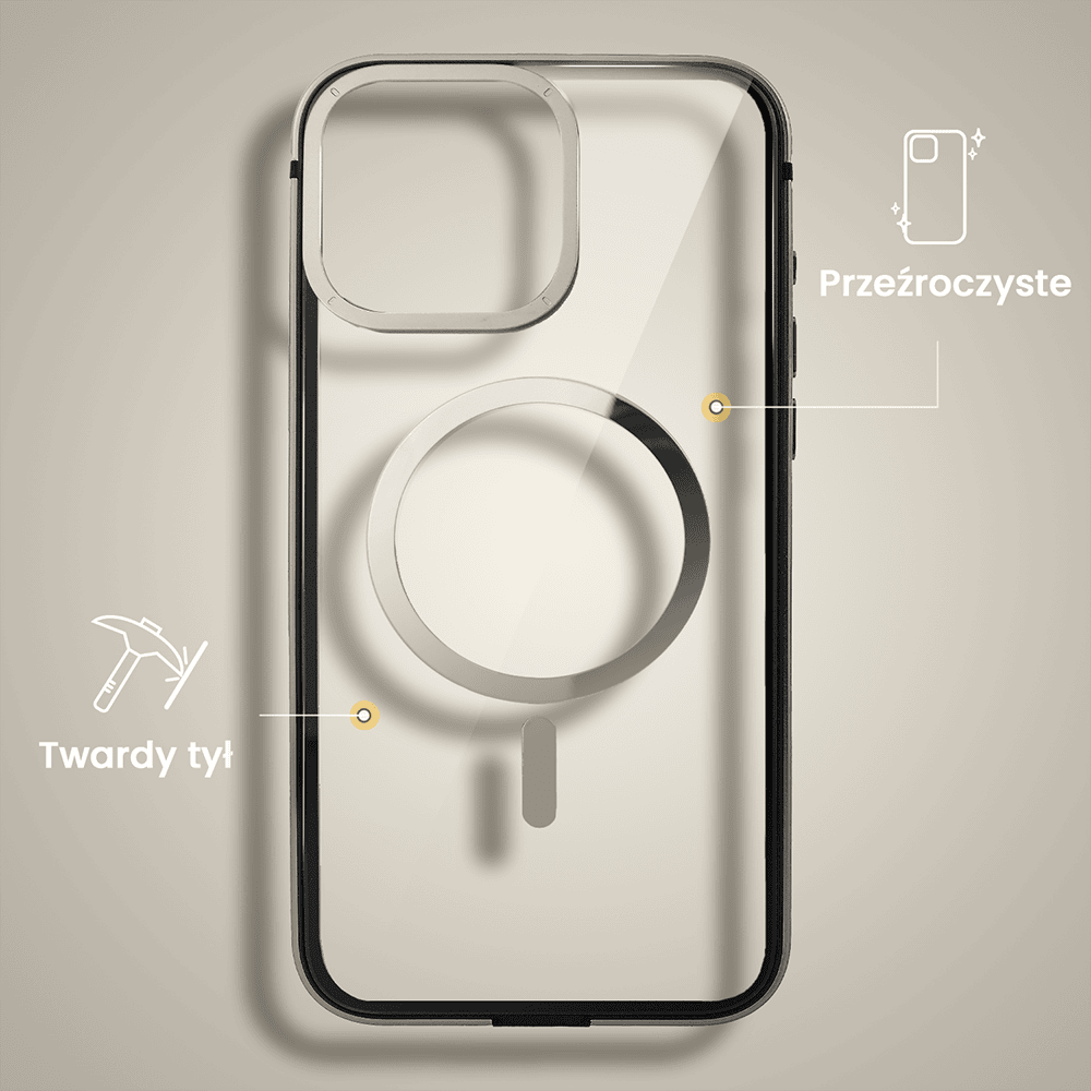 Etui do iPhone 15 Pro Ibizu Elite Skin z MagSafe, krystalicznie czyste z metalową ramką, tytanowe