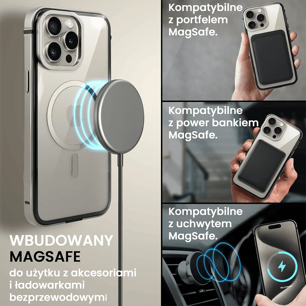 Etui do iPhone 15 Pro Ibizu Elite Skin z MagSafe, krystalicznie czyste z metalową ramką, tytanowe