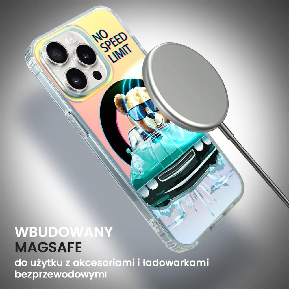 Etui do iPhone 14 Pro MagSafe Bear With Me, Blue Car, niebieski samochód, zmieniające kolor