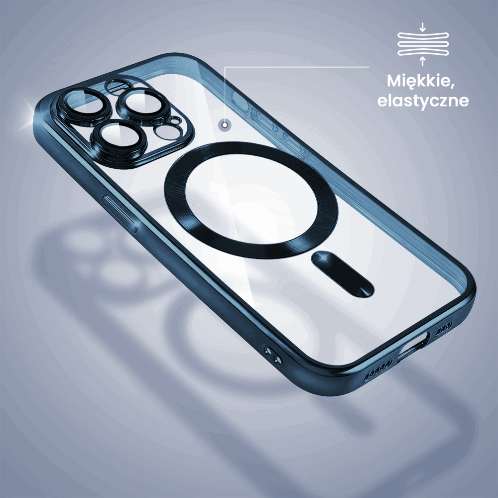 Etui do iPhone 15 Pro MagSafe Luxury Protect przeźroczyste, hybrydowa ochrona kamery, pacyficzny niebieski