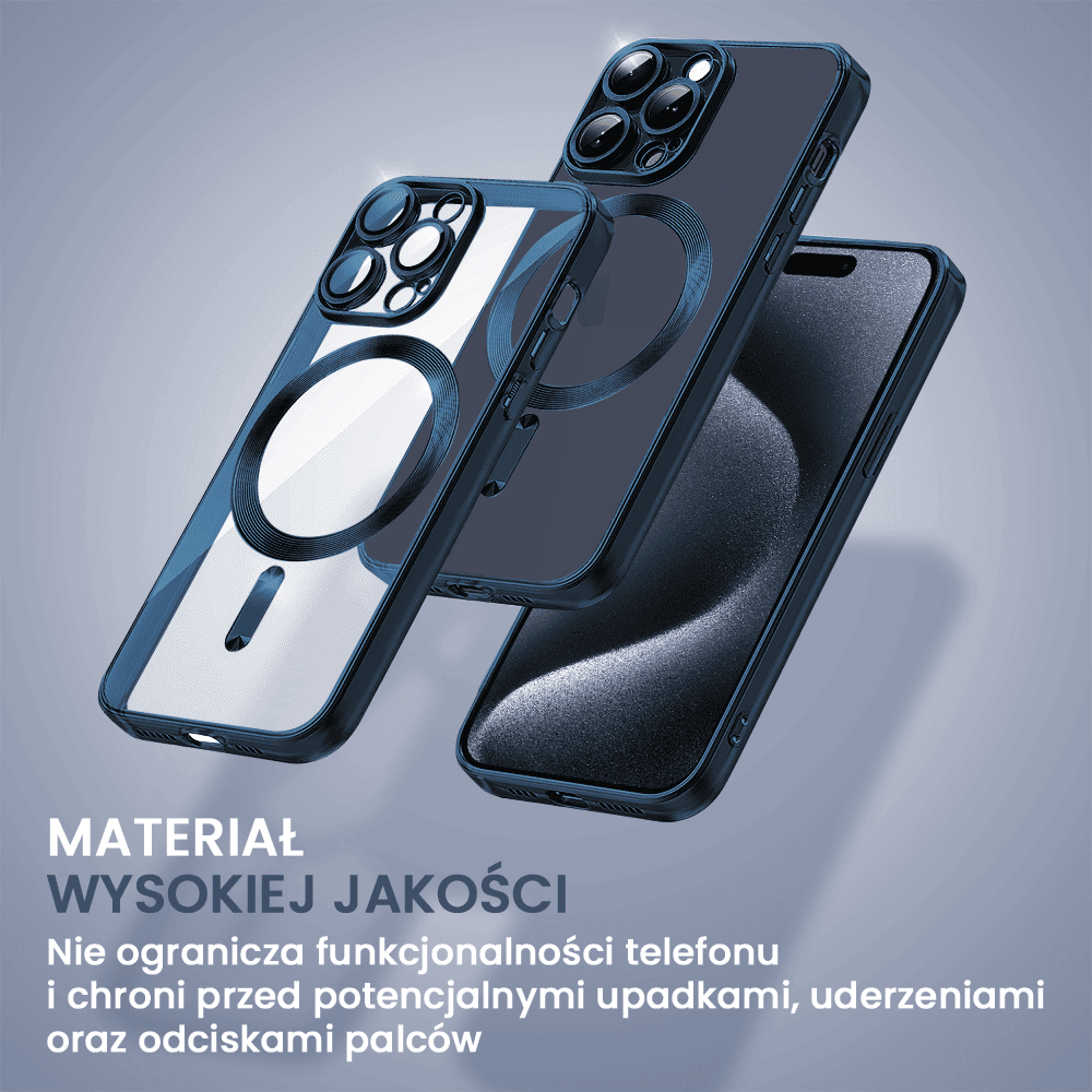 Etui do iPhone 15 Pro MagSafe Luxury Protect przeźroczyste, hybrydowa ochrona kamery, pacyficzny niebieski