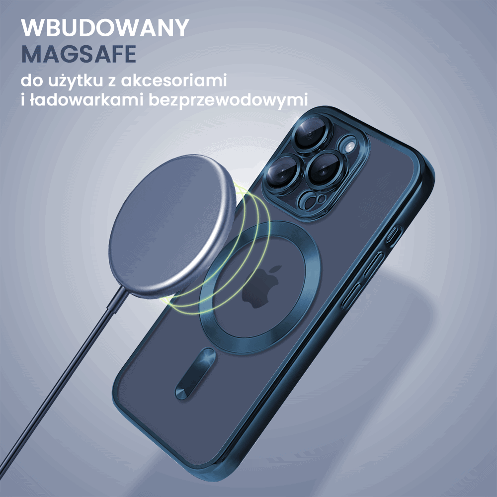Etui do iPhone 15 Pro MagSafe Luxury Protect przeźroczyste, hybrydowa ochrona kamery, pacyficzny niebieski