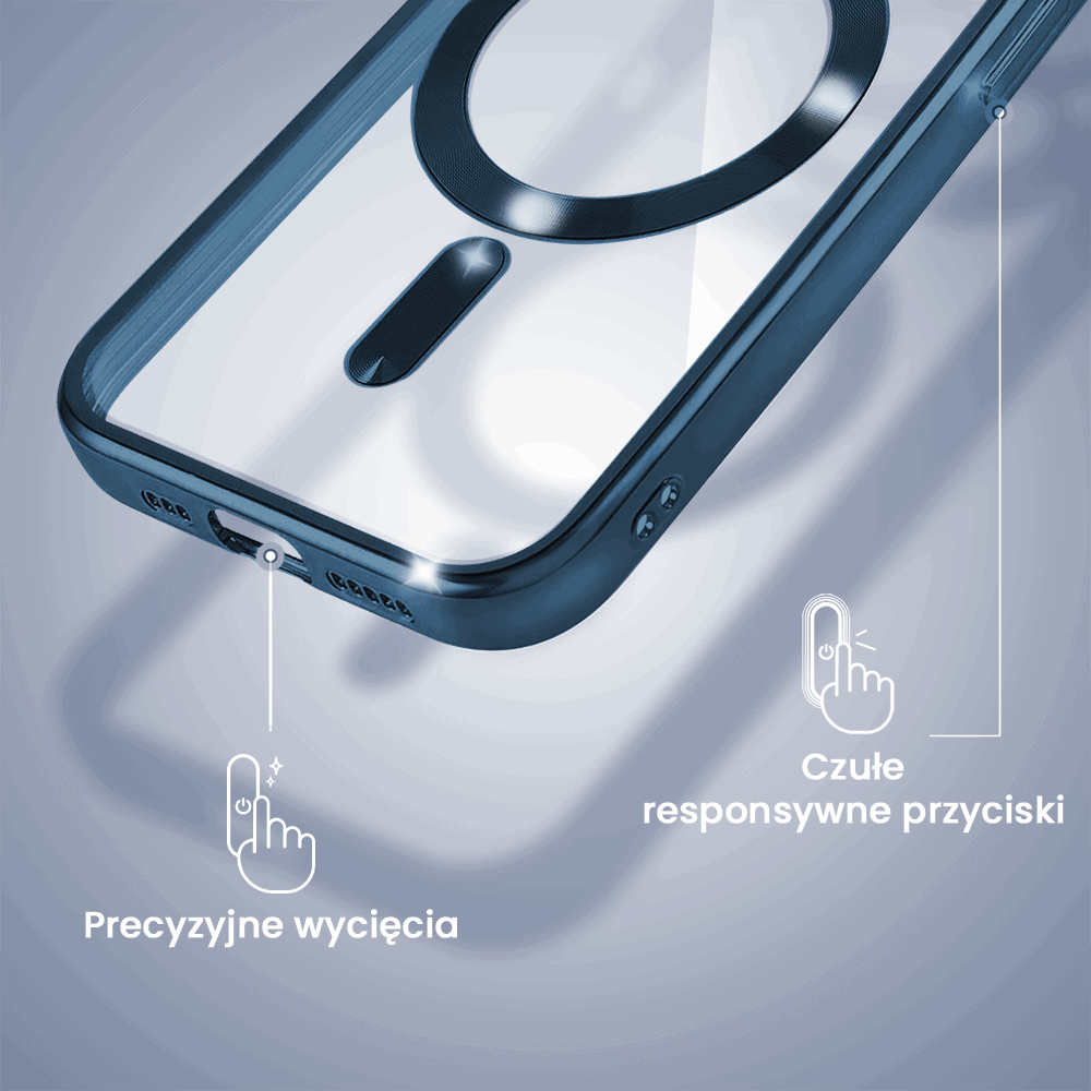 Etui do iPhone 15 Pro MagSafe Luxury Protect przeźroczyste, hybrydowa ochrona kamery, pacyficzny niebieski