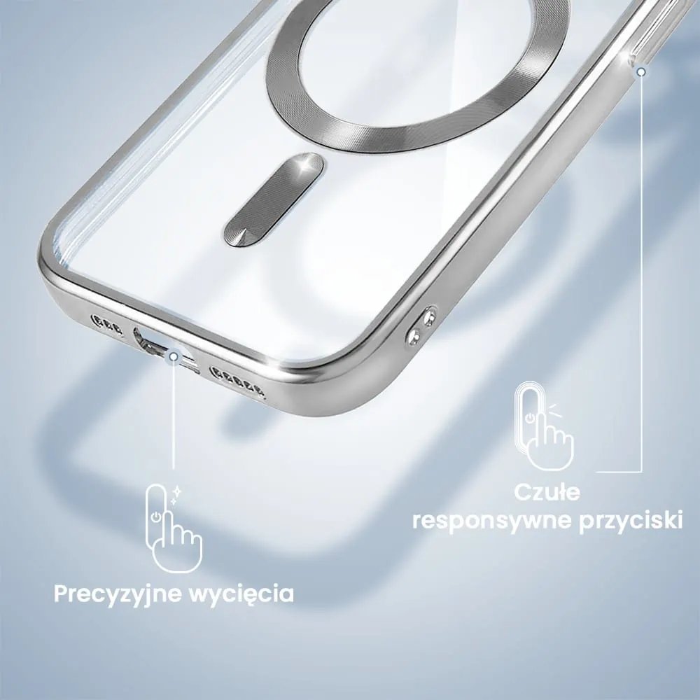 Etui do iPhone 15 Pro MagSafe Luxury Protect przeźroczyste, hybrydowa ochrona kamery, srebrne (OUTLET)