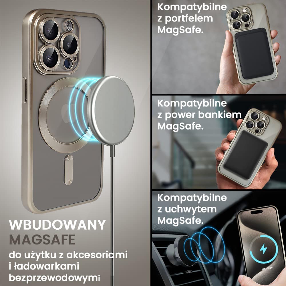 Etui do iPhone 15 Pro MagSafe Luxury Protect przeźroczyste, z osłoną aparatu, Titanium Finish, naturalnie tytanowe (OUTLET)