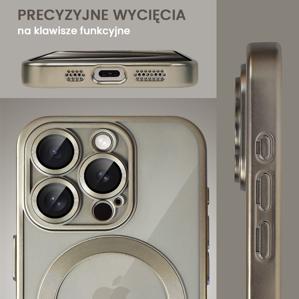 Etui do iPhone 15 Pro MagSafe Luxury Protect przeźroczyste, z osłoną aparatu, Titanium Finish, naturalnie tytanowe (OUTLET)