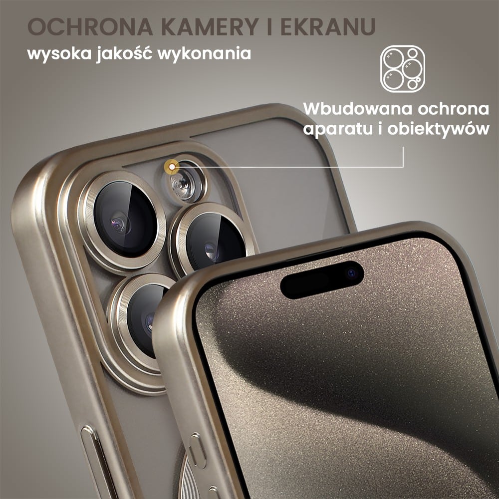 Etui do iPhone 15 Pro MagSafe Luxury Protect przeźroczyste, z osłoną aparatu, Titanium Finish, naturalnie tytanowe (OUTLET)