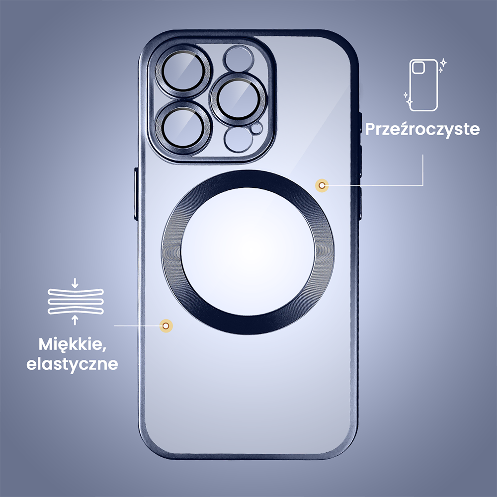 Etui do iPhone 15 Pro Max MagSafe Luxury Protect przeźroczyste, z osłoną aparatu, Titanium Finish, tytan błękitny