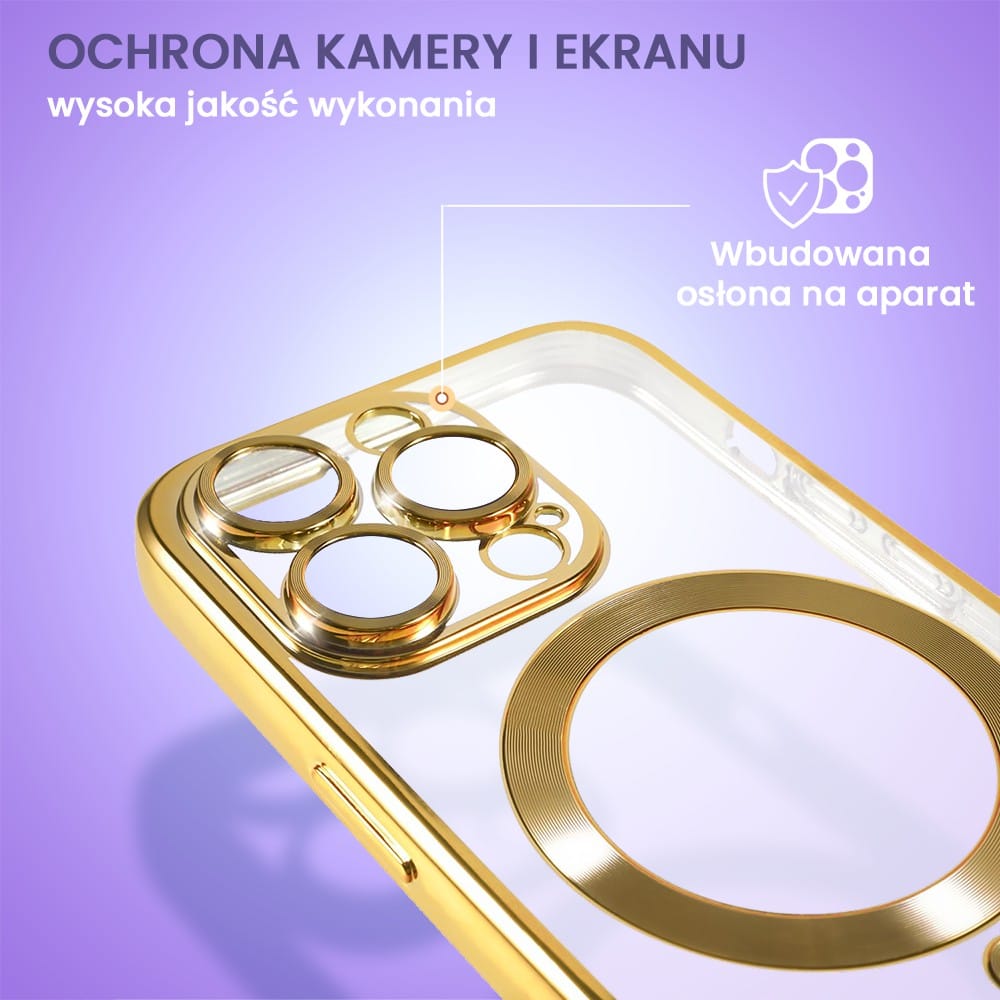 Etui do iPhone 14 Pro MagSafe Luxury Protect przeźroczyste, złote (OUTLET)