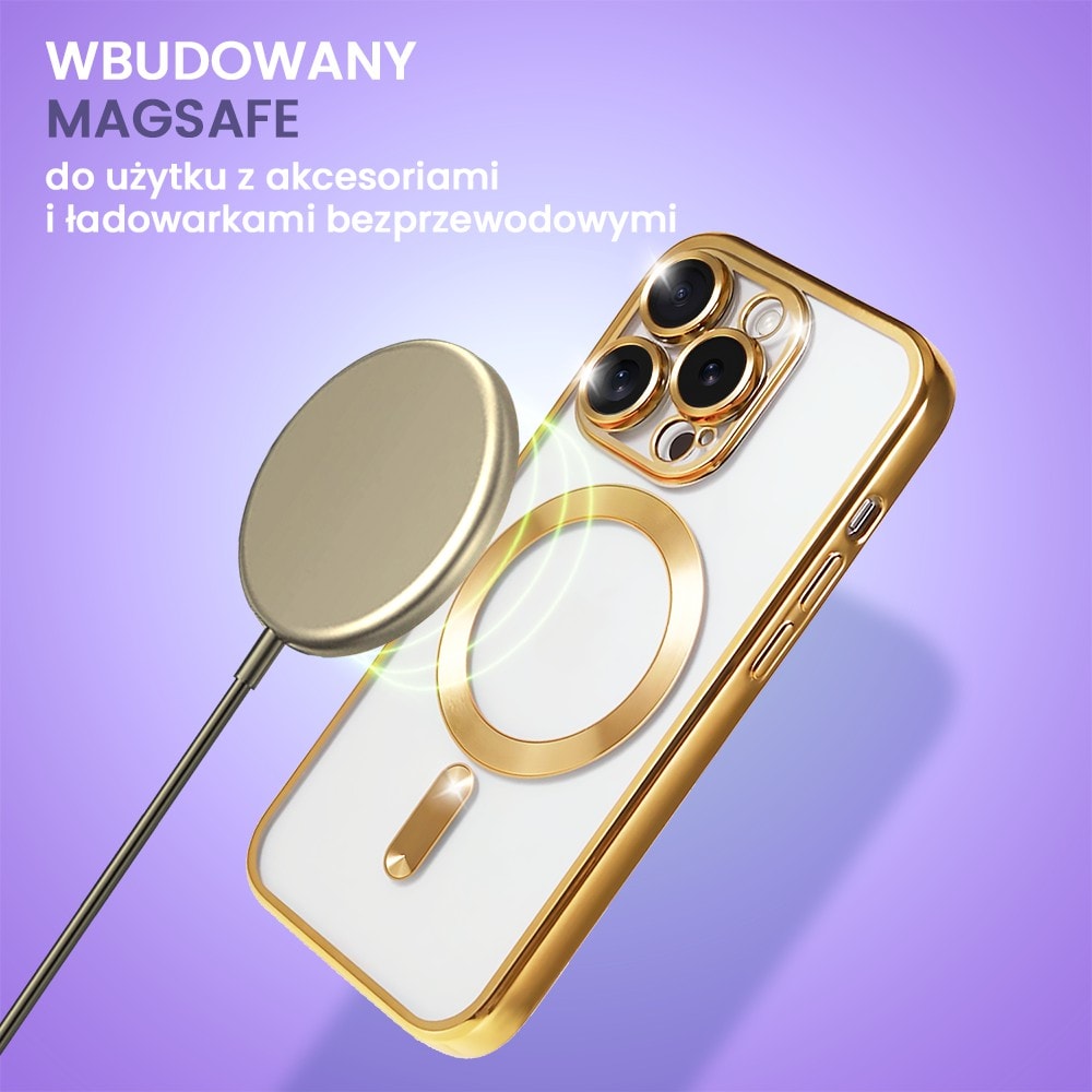 Etui do iPhone 14 Pro MagSafe Luxury Protect przeźroczyste, złote (OUTLET)