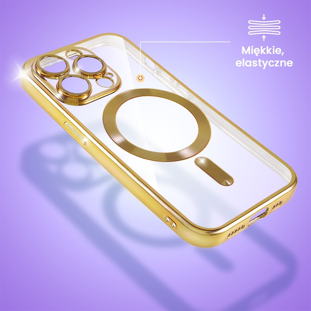 Etui do iPhone 14 Pro MagSafe Luxury Protect przeźroczyste, złote (OUTLET)