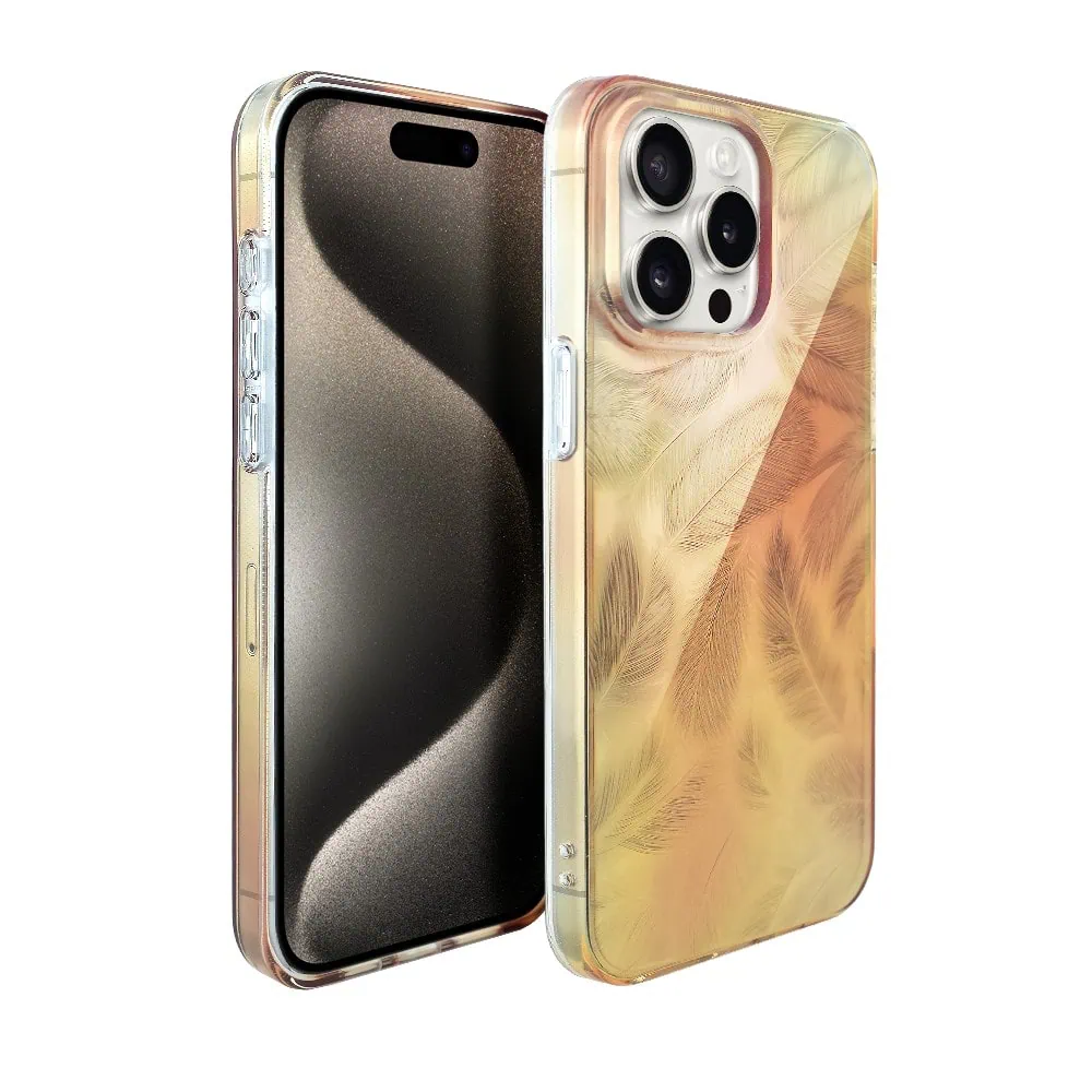 Etui do iPhone 15 Pro Max Magic Feathers 3D, eleganckie piórka, złote