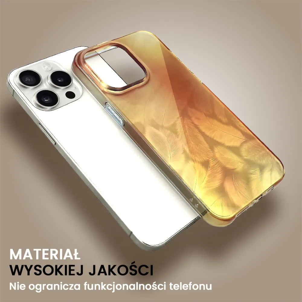 Etui do iPhone 15 Pro Max Magic Feathers 3D, eleganckie piórka, złote