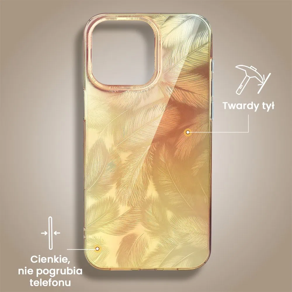 Etui do iPhone 15 Pro Max Magic Feathers 3D, eleganckie piórka, złote