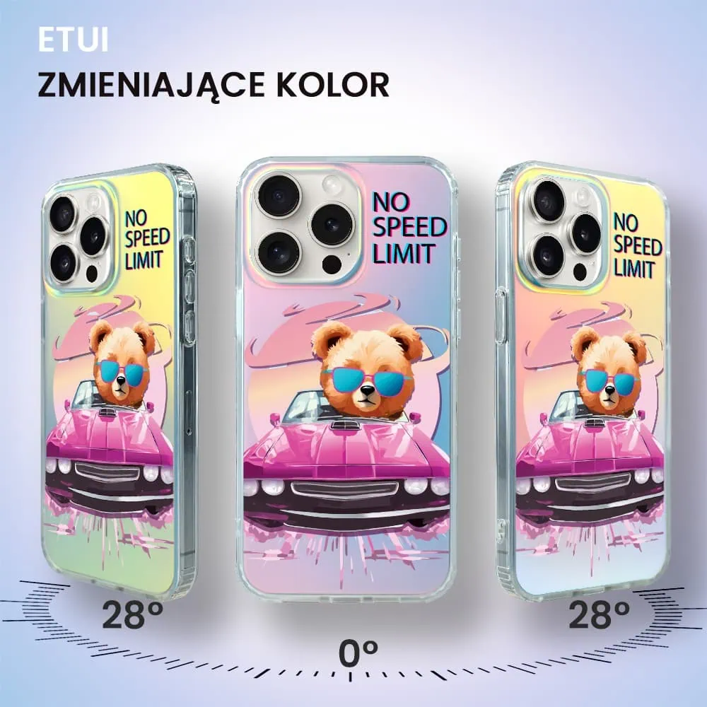 Etui do iPhone 15 Pro MagSafe Bear With Me, Pink Car, różowy samochód, zmieniające kolor