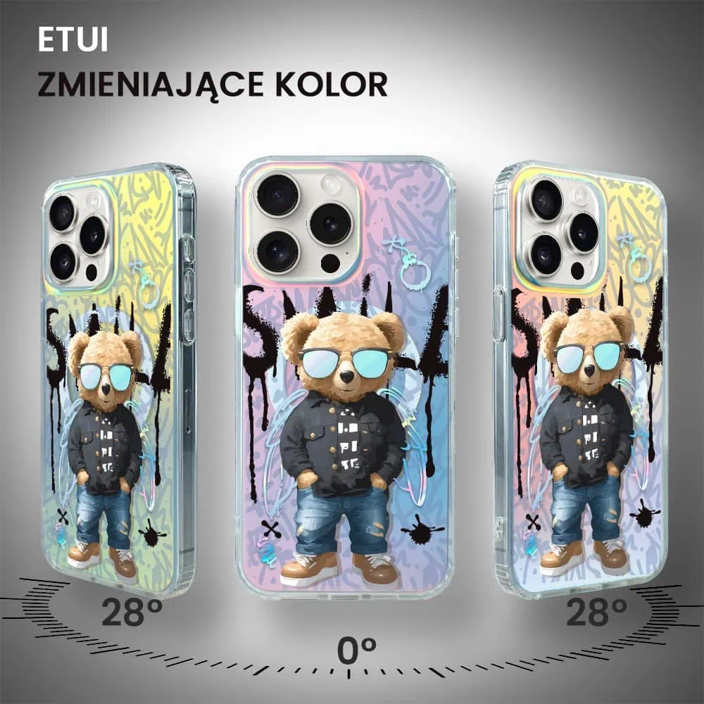 Etui do iPhone 15 Pro Max MagSafe Bear With Me, Graffiti Boy, artystyczny miś, zmieniające kolor