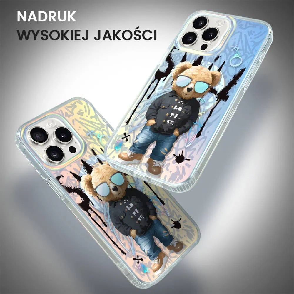 Etui do iPhone 15 Pro Max MagSafe Bear With Me, Graffiti Boy, artystyczny miś, zmieniające kolor