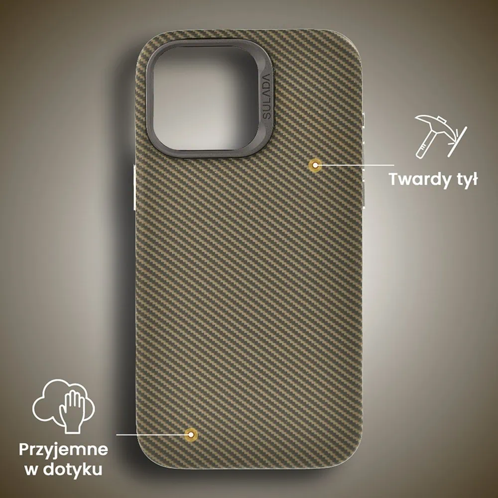 Etui do iPhone 15 Pro Max, Magsafe Carbon Skin, cienkie, karbonowe, Sulada original, brązowe