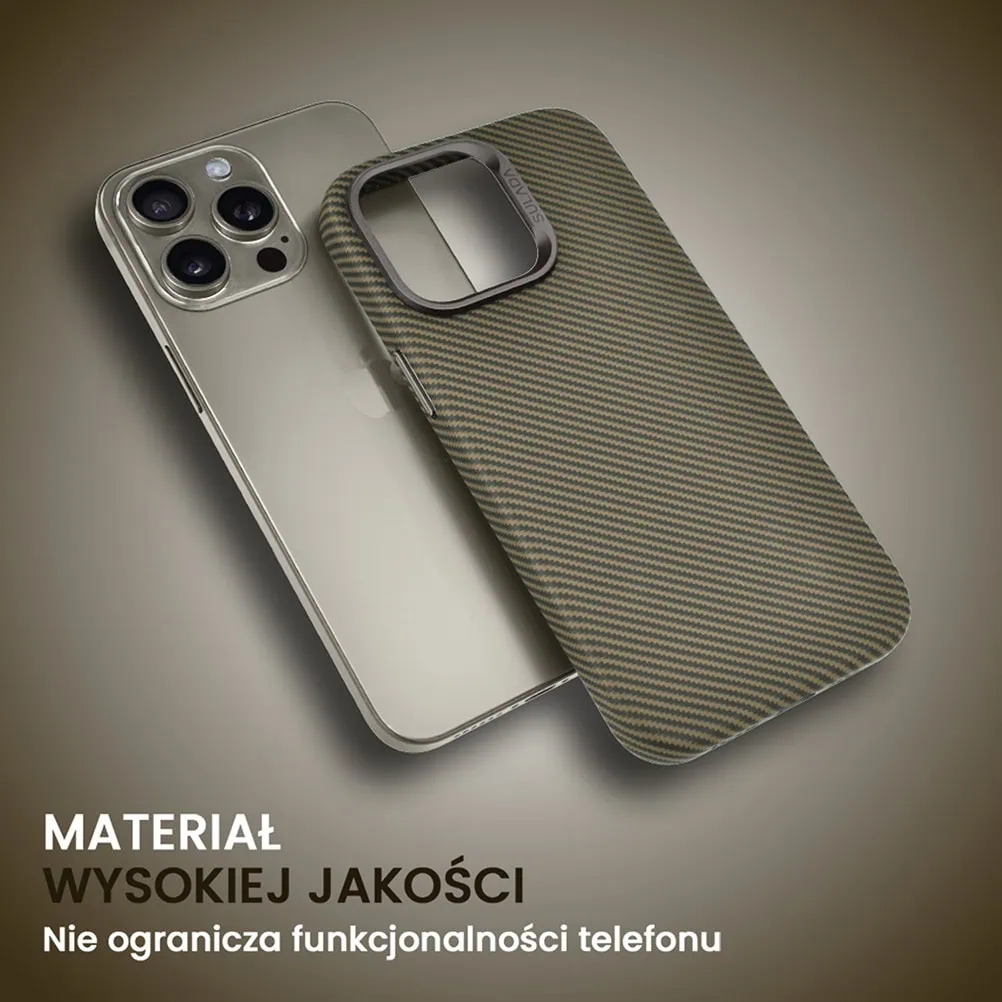 Etui do iPhone 15 Pro Max, Magsafe Carbon Skin, cienkie, karbonowe, Sulada original, brązowe
