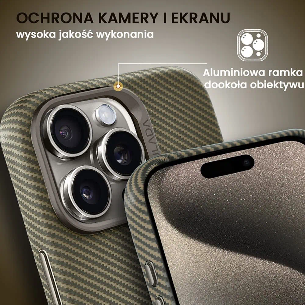 Etui do iPhone 15 Pro Max, Magsafe Carbon Skin, cienkie, karbonowe, Sulada original, brązowe