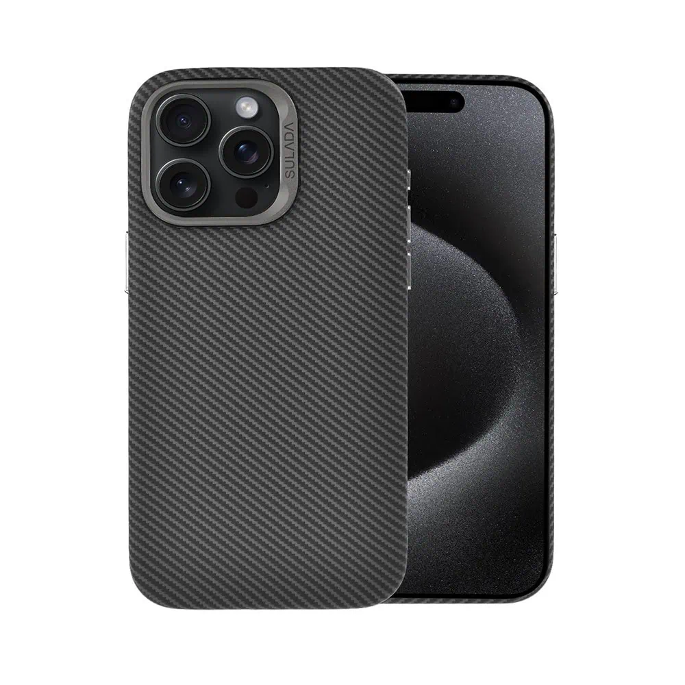 Etui do iPhone 15 Pro Max, Magsafe Carbon Skin, cienkie, karbonowe, Sulada original, czarne