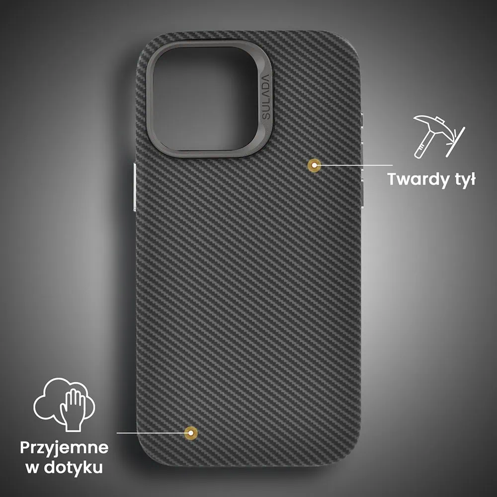 Etui do iPhone 15 Pro Max, Magsafe Carbon Skin, cienkie, karbonowe, Sulada original, czarne