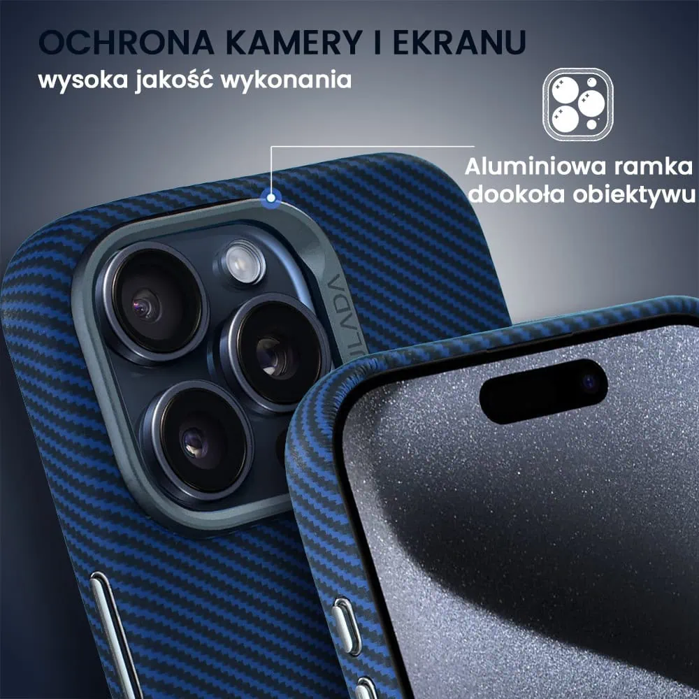 Etui do iPhone 15 Pro, Magsafe Carbon Skin, cienkie, karbonowe, Sulada original, granatowe
