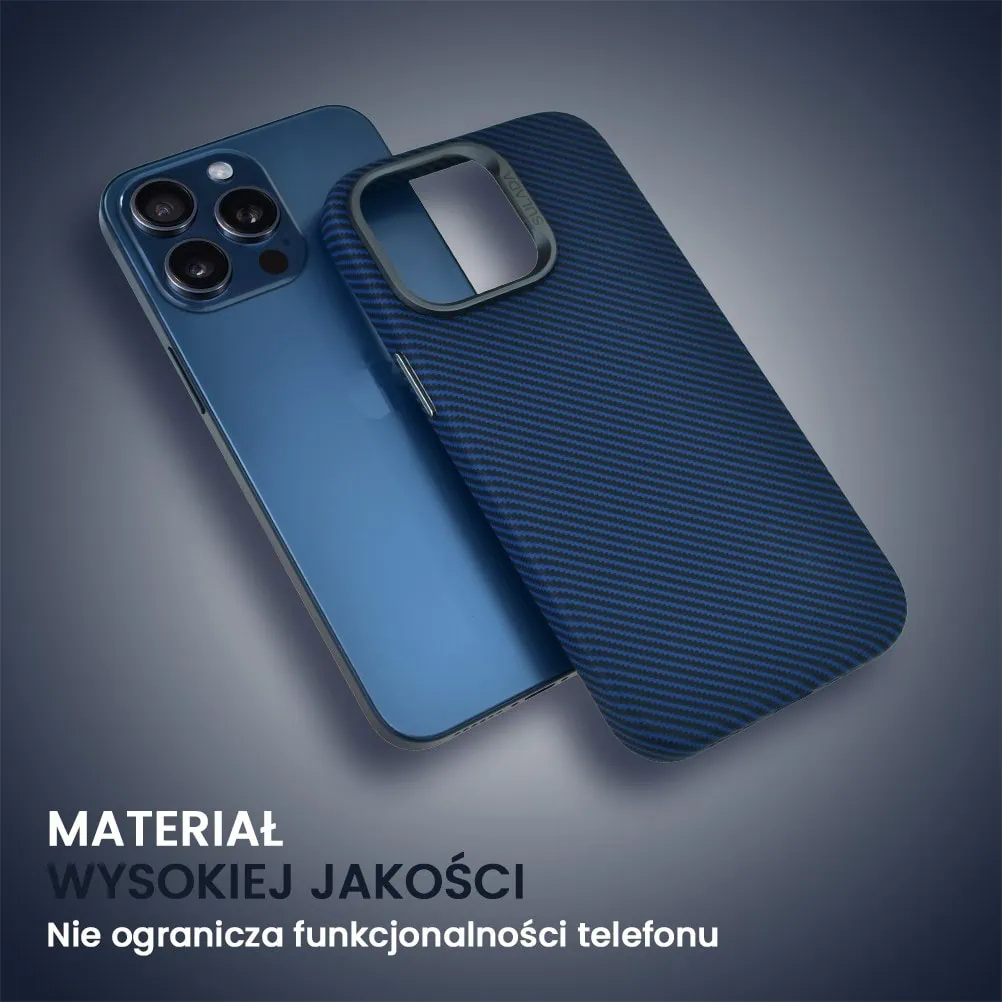 Etui do iPhone 15 Pro, Magsafe Carbon Skin, cienkie, karbonowe, Sulada original, granatowe
