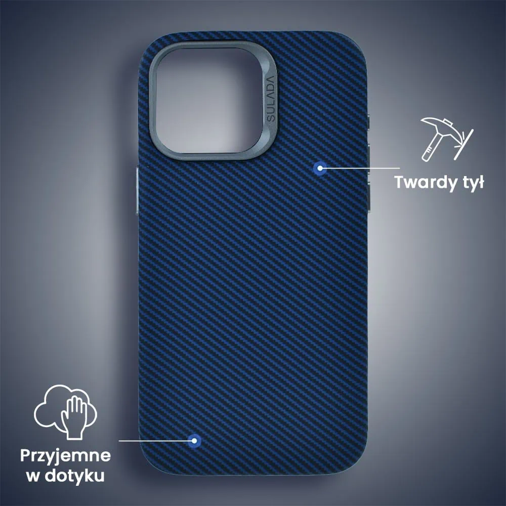 Etui do iPhone 15 Pro, Magsafe Carbon Skin, cienkie, karbonowe, Sulada original, granatowe