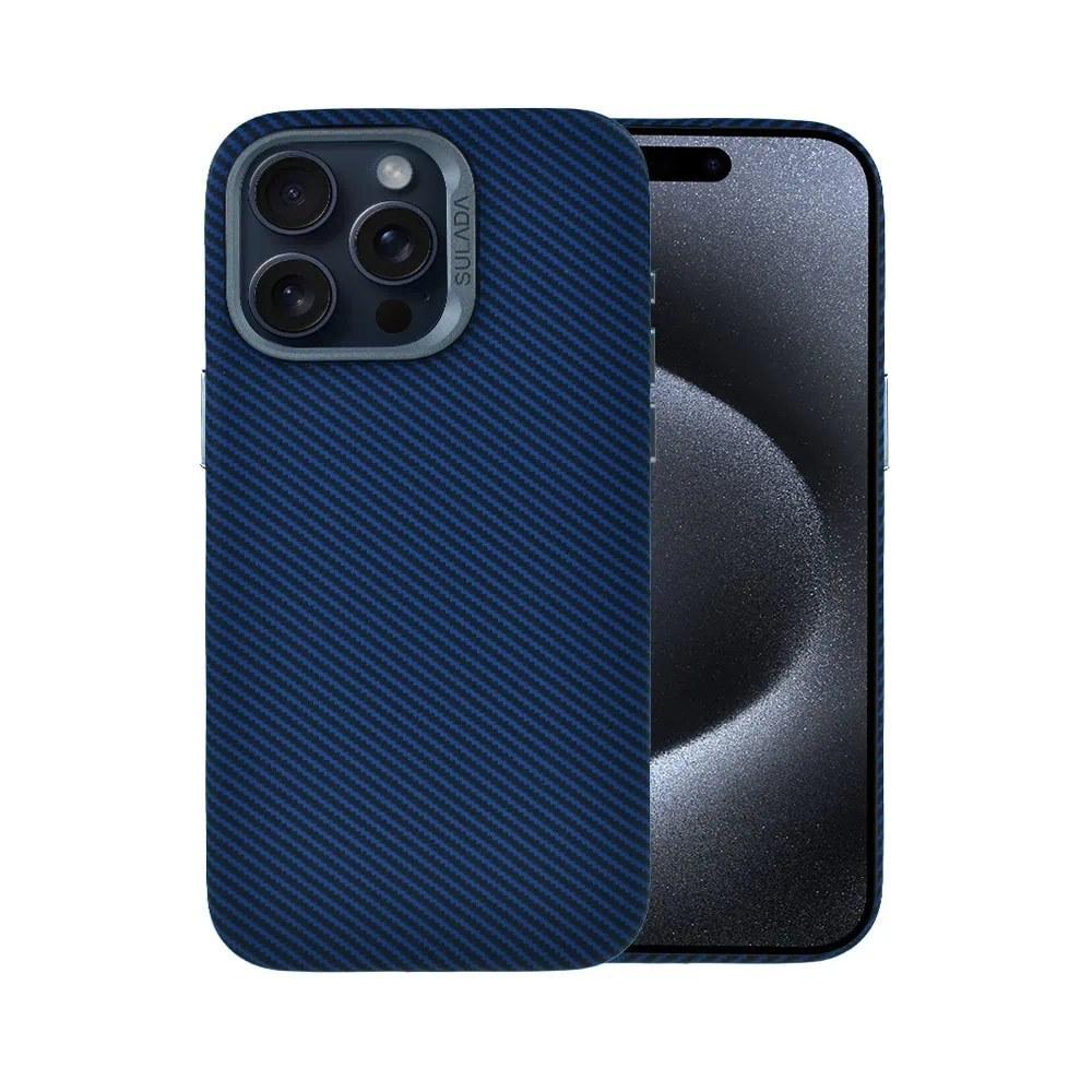 Etui do iPhone 15 Pro, Magsafe Carbon Skin, cienkie, karbonowe, Sulada original, granatowe