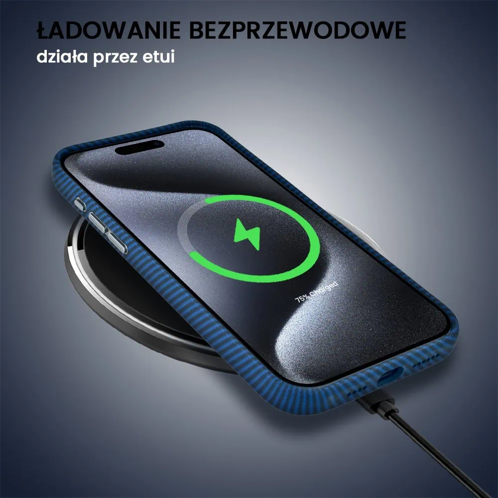 Etui do iPhone 15 Pro, Magsafe Carbon Skin, cienkie, karbonowe, Sulada original, granatowe