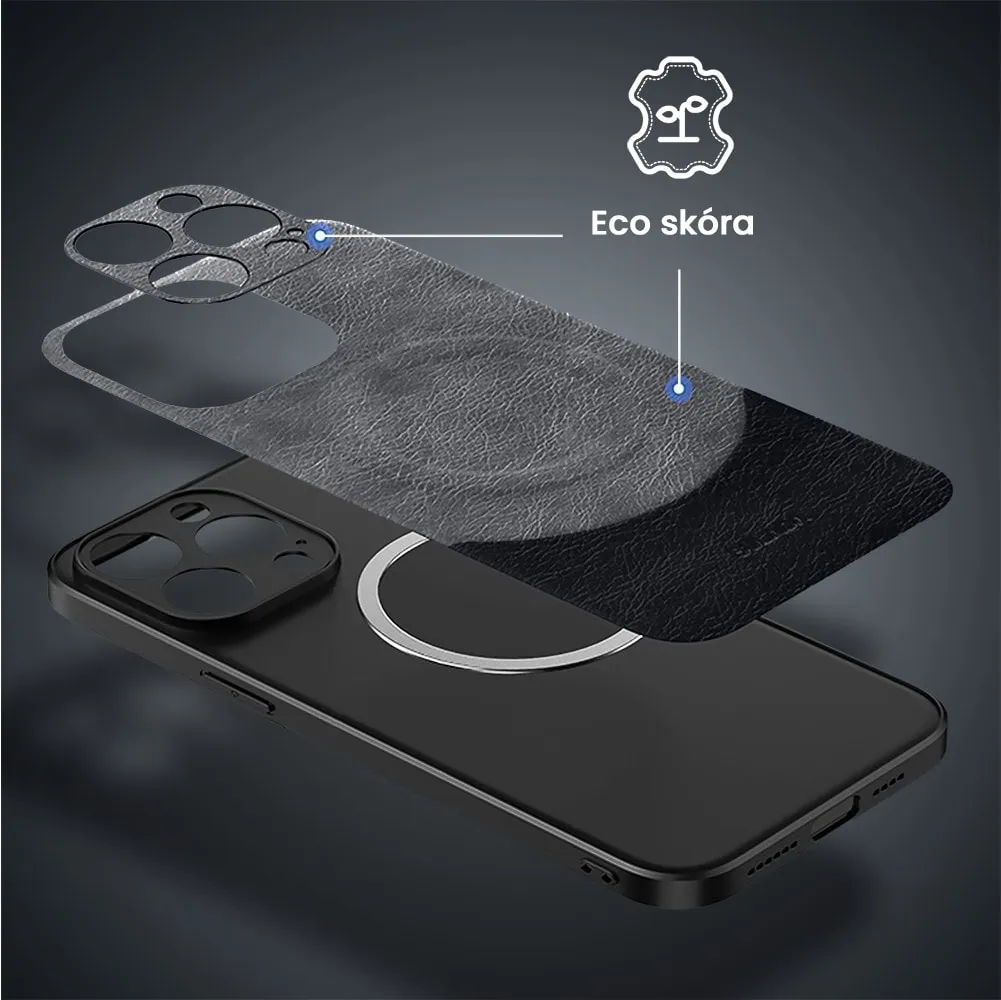 Etui do iPhone 15 Pro Max Magsafe Leather Protect eleganckie skórzane, Sulada Original, szaro-czarne