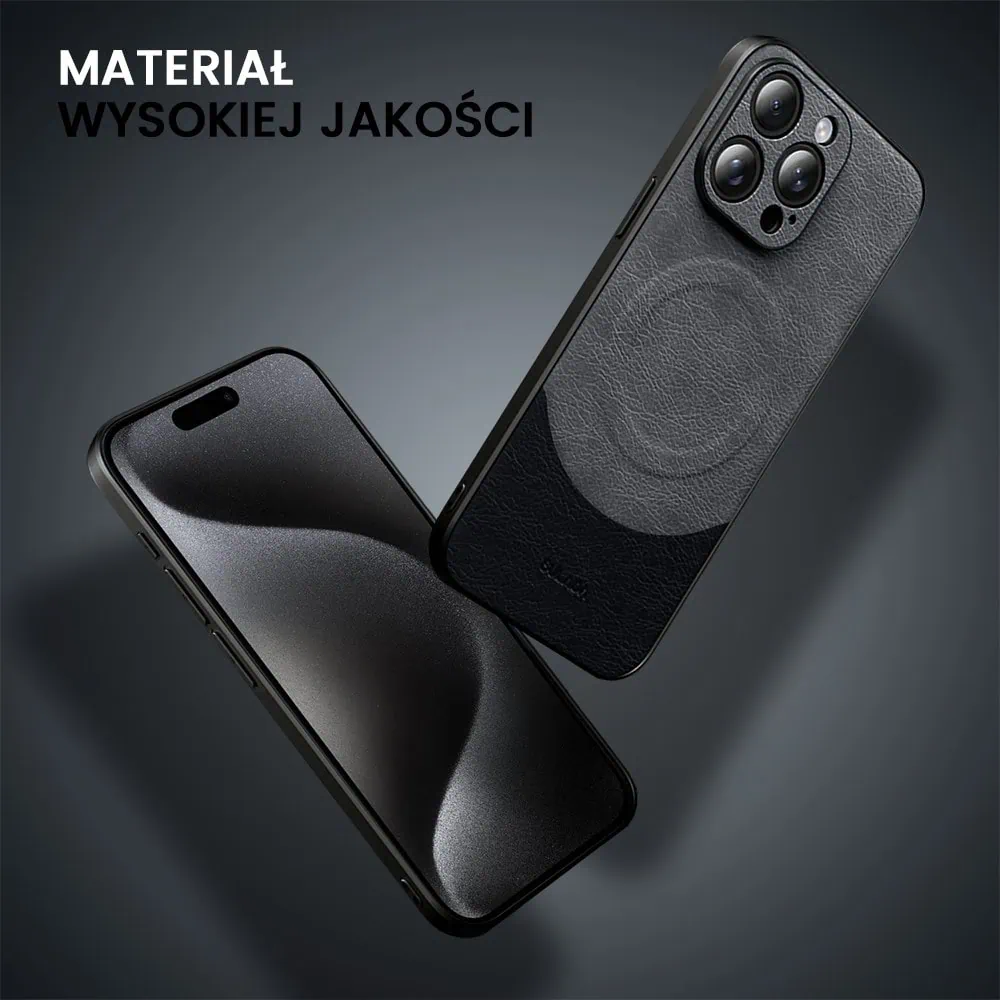 Etui do iPhone 15 Pro Max Magsafe Leather Protect eleganckie skórzane, Sulada Original, szaro-czarne