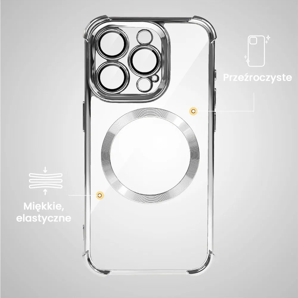 Etui do iPhone 15 Pro Max Magsafe Luxury Anti-Shock Lens Protect, srebrne (OUTLET)