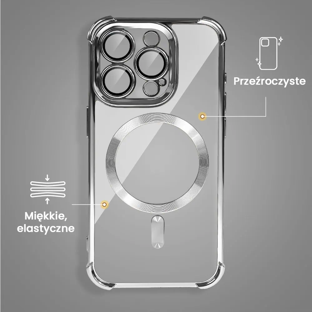 Etui do iPhone 15 Pro Max Magsafe Luxury Anti-Shock Lens Protect, srebrne (OUTLET)