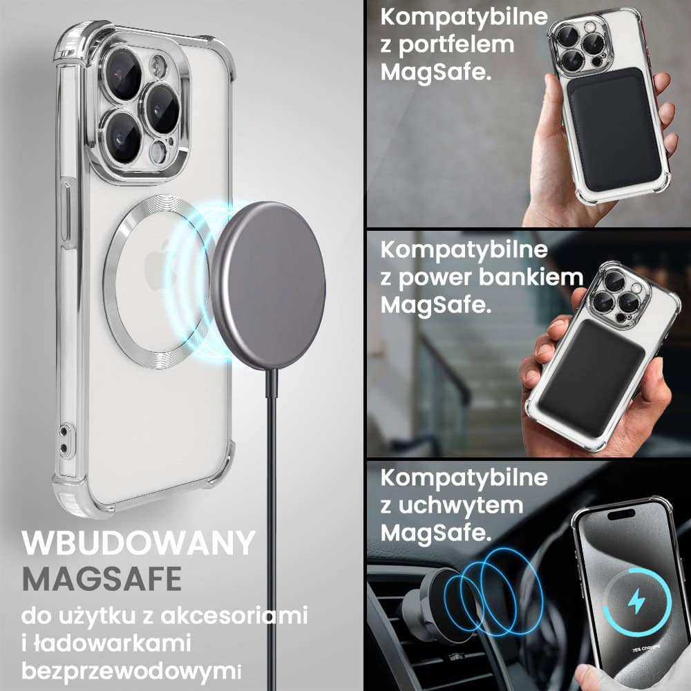 Etui do iPhone 15 Pro Max Magsafe Luxury Anti-Shock Lens Protect, srebrne (OUTLET)