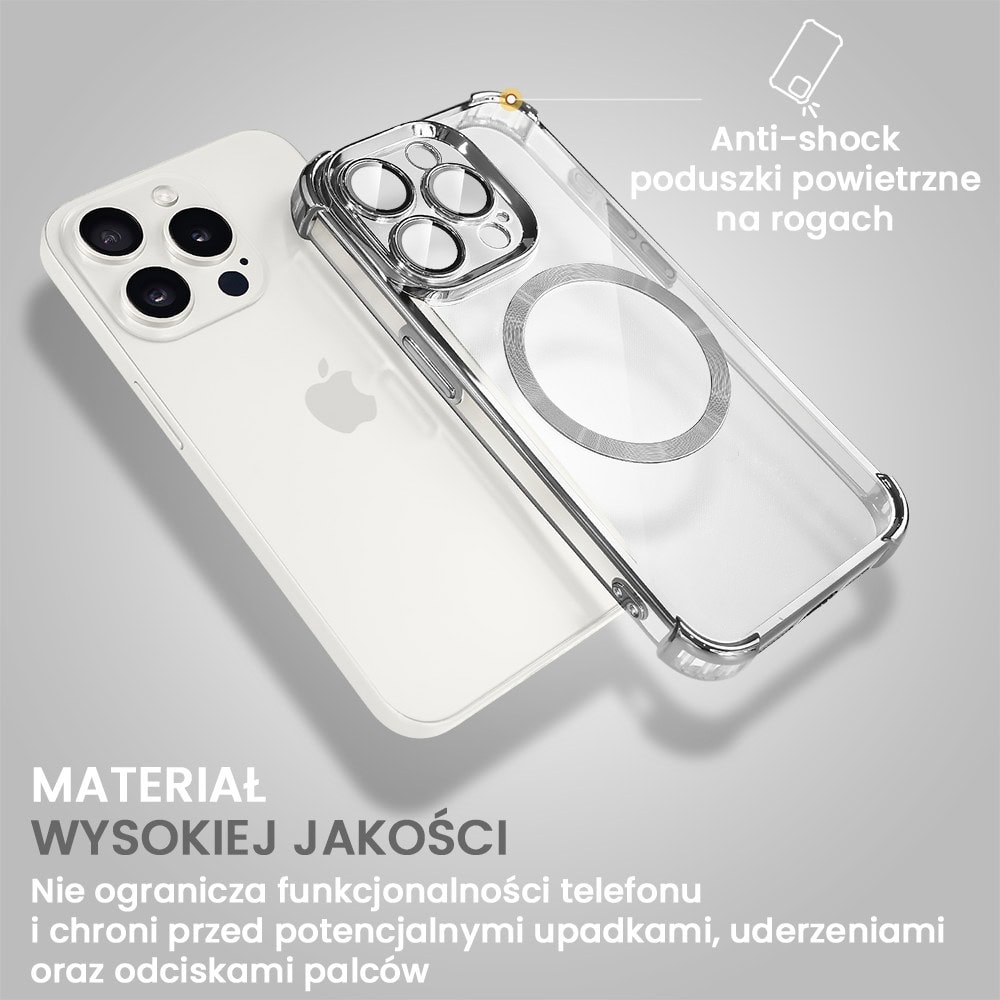 Etui do iPhone 15 Pro Max Magsafe Luxury Anti-Shock Lens Protect, srebrne (OUTLET)