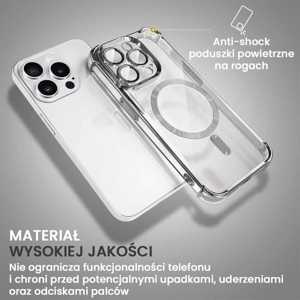 Etui do iPhone 15 Pro Max Magsafe Luxury Anti-Shock Lens Protect, srebrne (OUTLET)