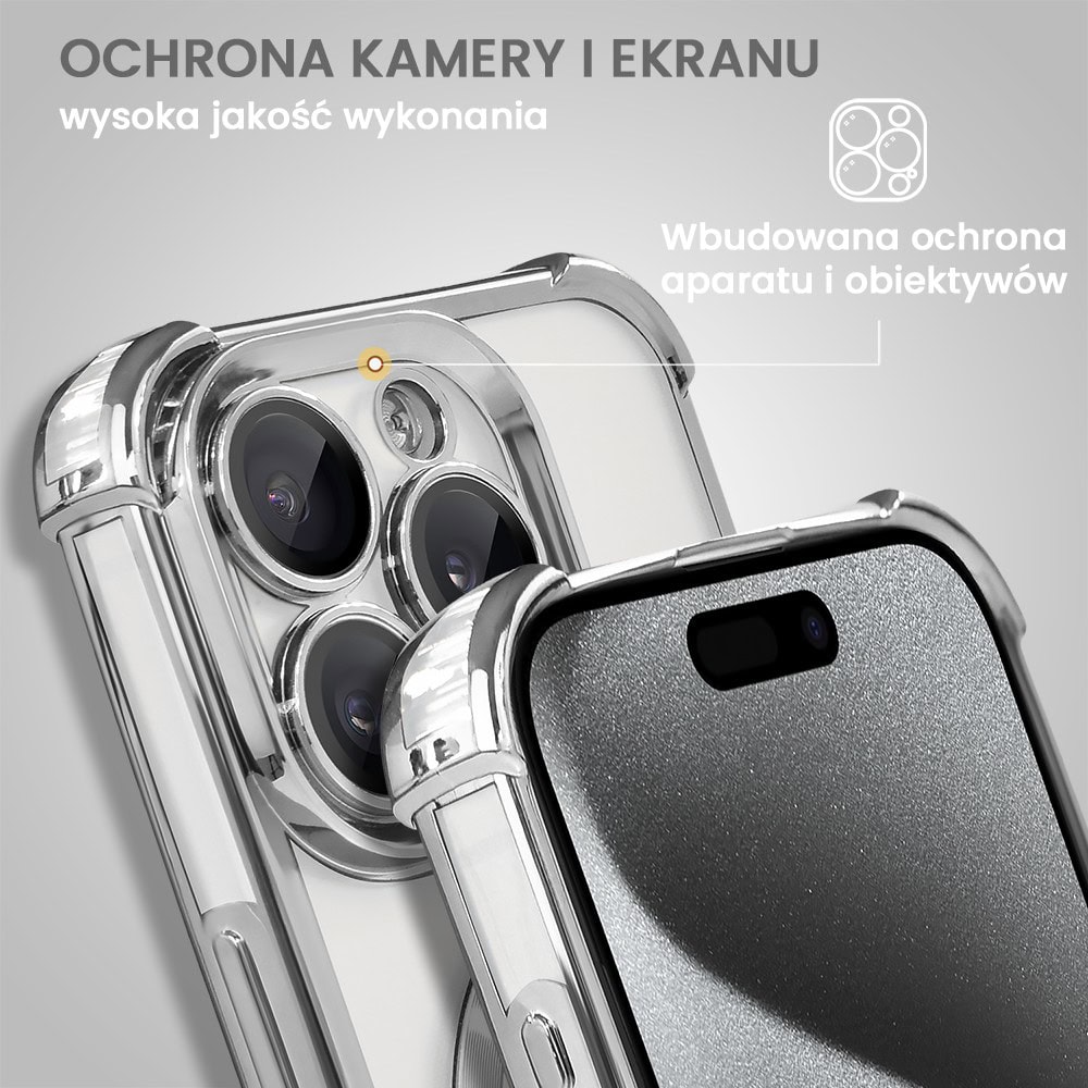 Etui do iPhone 15 Pro Max Magsafe Luxury Anti-Shock Lens Protect, srebrne (OUTLET)
