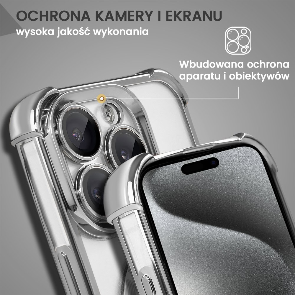 Etui do iPhone 15 Pro Max Magsafe Luxury Anti-Shock Lens Protect, srebrne (OUTLET)