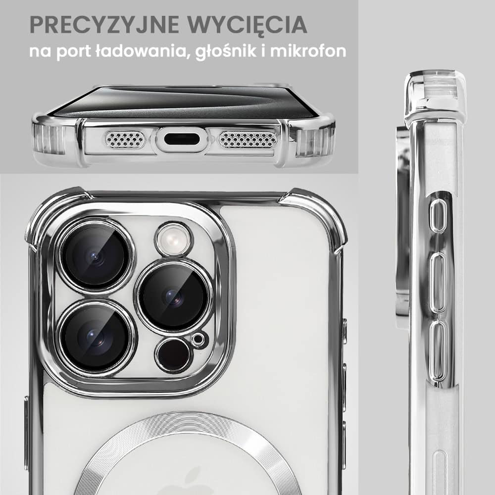 Etui do iPhone 15 Pro Max Magsafe Luxury Anti-Shock Lens Protect, srebrne (OUTLET)