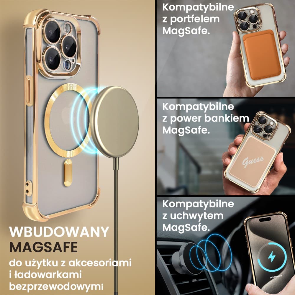 Etui do iPhone 15 Pro Magsafe Luxury Anti-Shock Lens Protect, złote (OUTLET)
