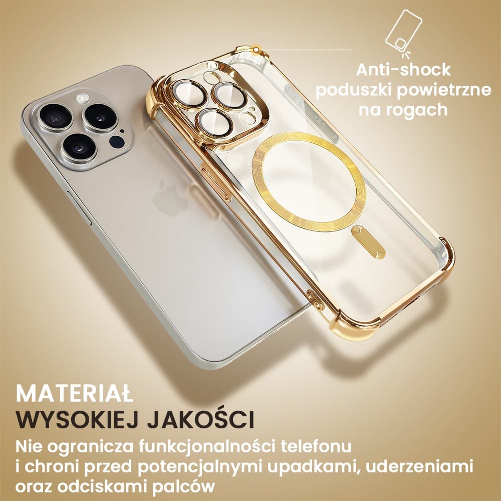 Etui do iPhone 15 Pro Magsafe Luxury Anti-Shock Lens Protect, złote (OUTLET)