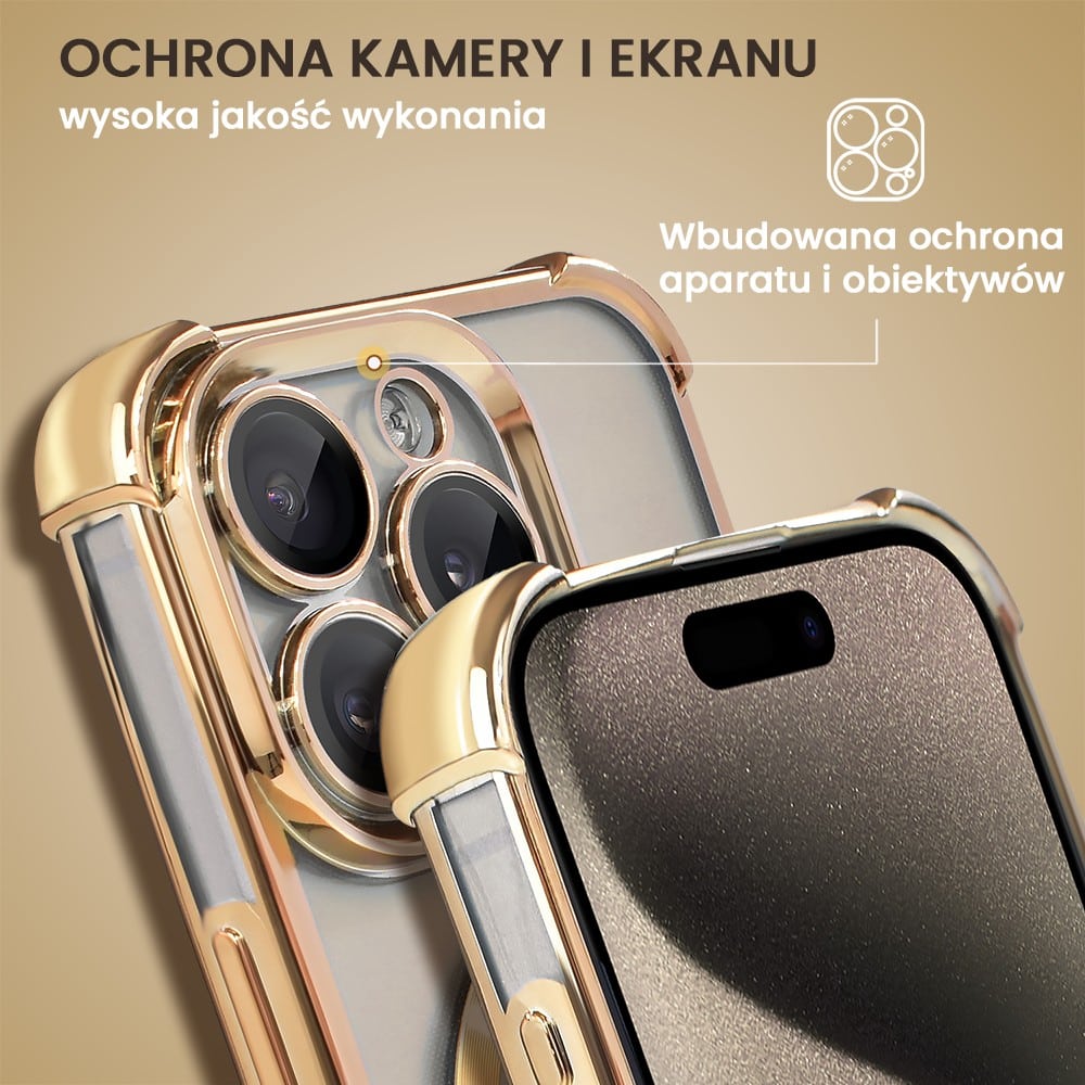 Etui do iPhone 15 Pro Magsafe Luxury Anti-Shock Lens Protect, złote (OUTLET)