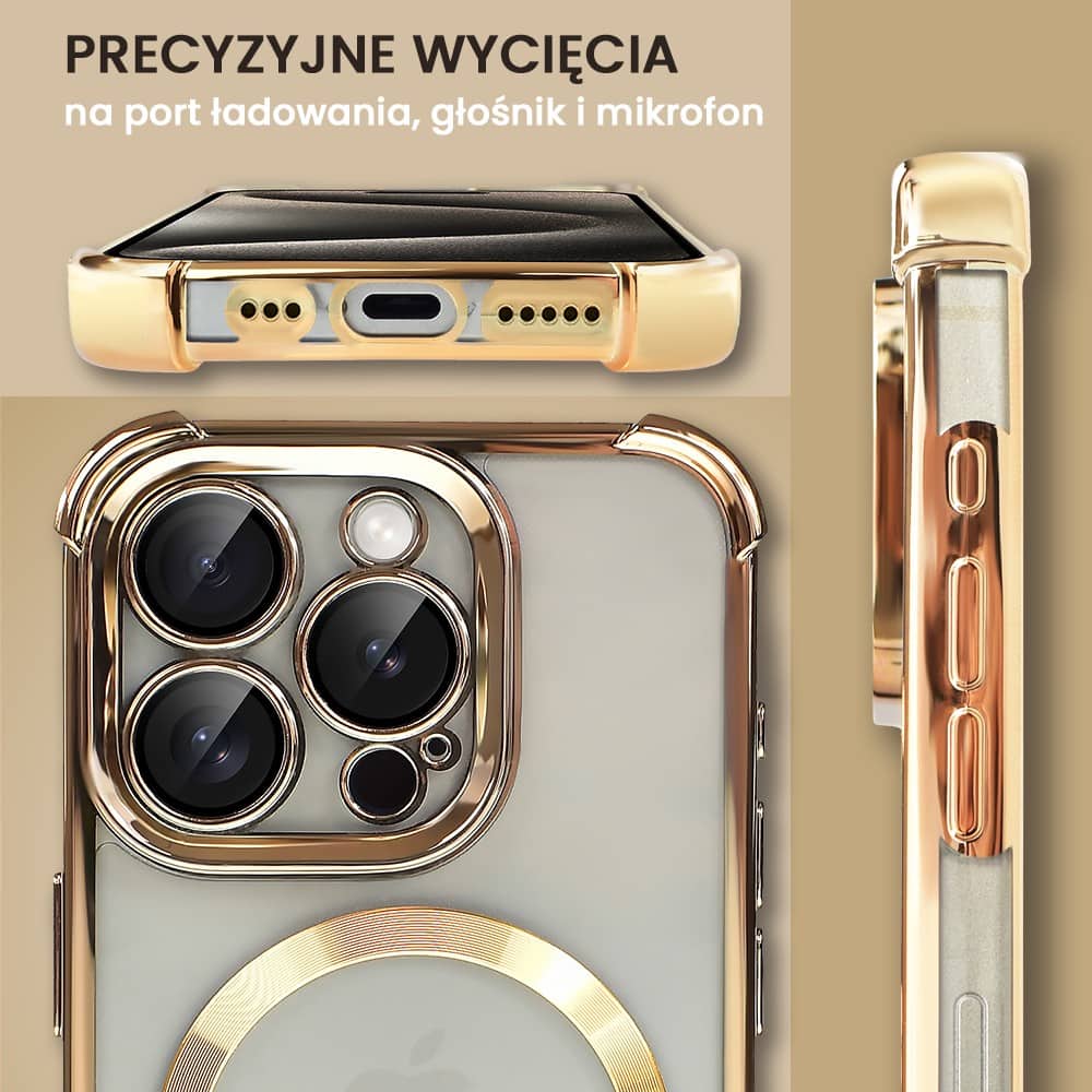 Etui do iPhone 15 Pro Magsafe Luxury Anti-Shock Lens Protect, złote (OUTLET)