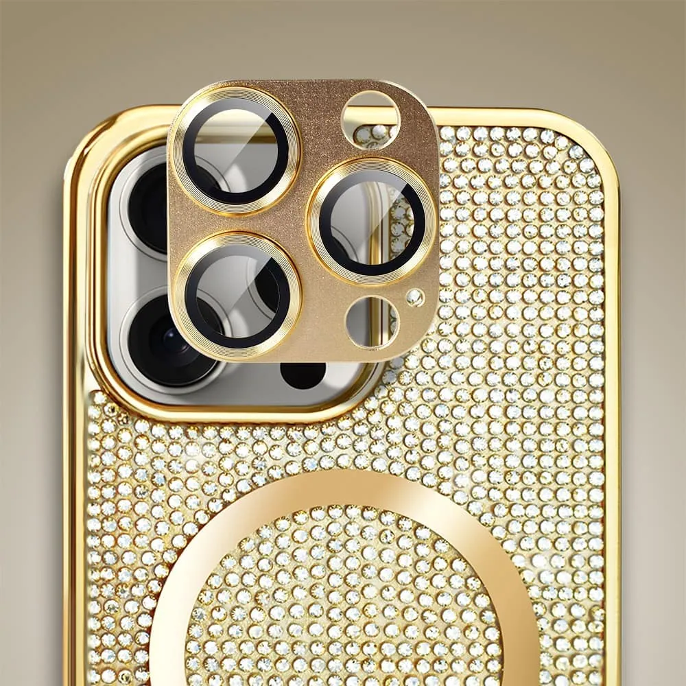 Etui do iPhone 15 Pro Magsafe Tresury Case, diamentowe, z błyszczącą ramką, złote