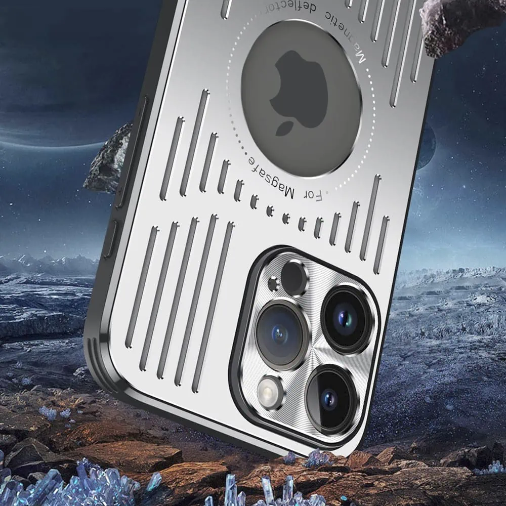 Etui do iPhone 15 Pro Max Metal Defender z osłoną aparatu, metalowe z widocznym logo, srebrne