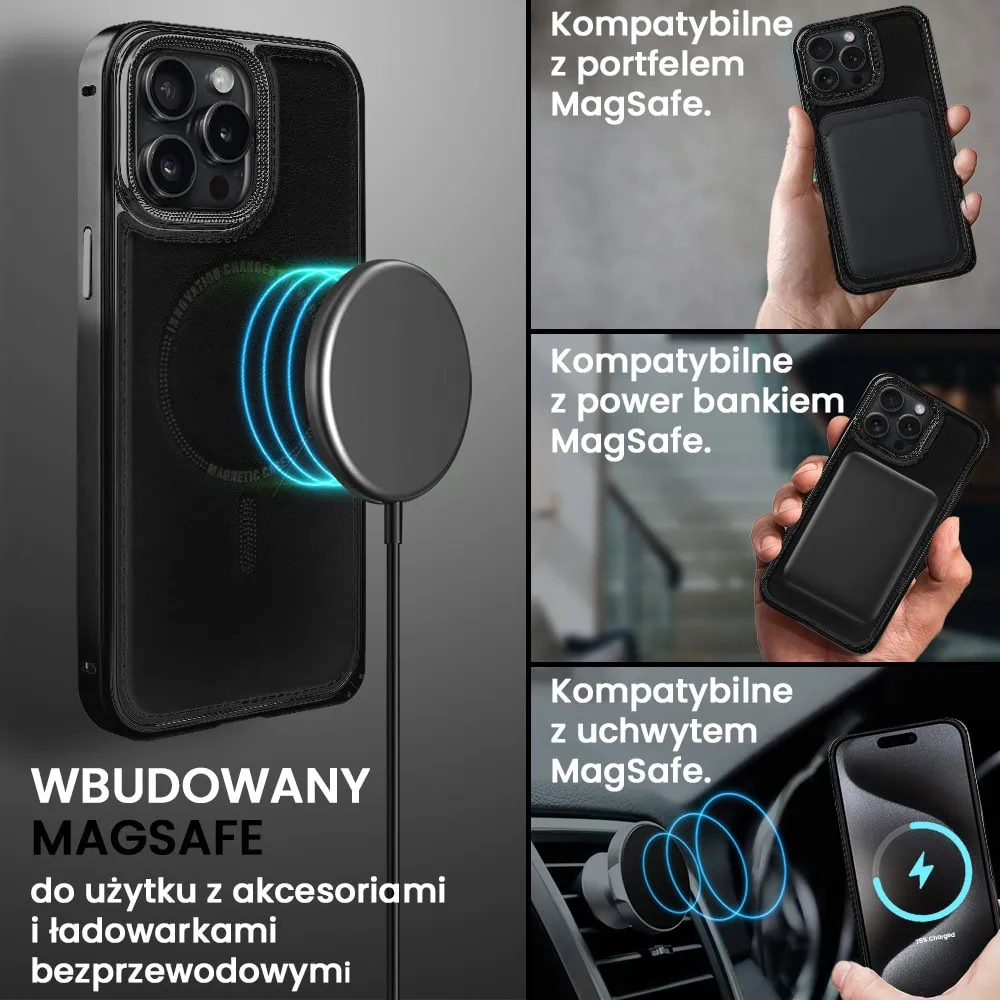 Etui do iPhone 15 Pro Max Metal Solid Leather z MagSafe, czarne