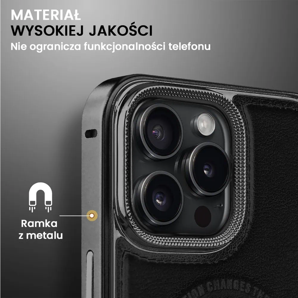 Etui do iPhone 15 Pro Max Metal Solid Leather z MagSafe, czarne
